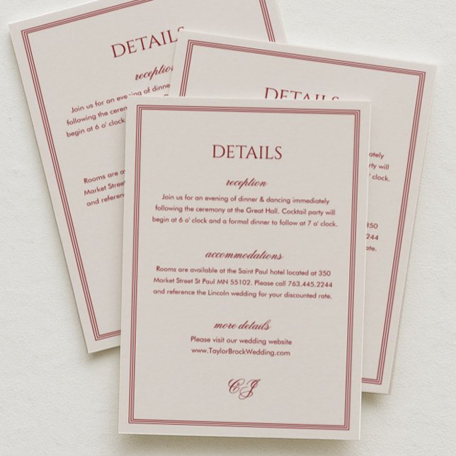 Classic Ivory and Burgundy Wedding Details  Enclosure Card (Creator Uploaded)