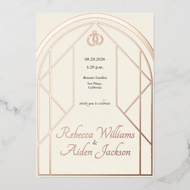 Classic Ivory and Rose Gold Foil Wedding Invitatio (Front)