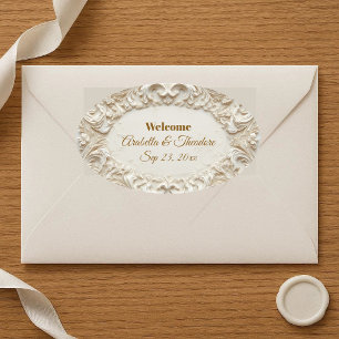 Classic Ivory Baroque Luxury Vintage Chic Wedding  Oval Sticker