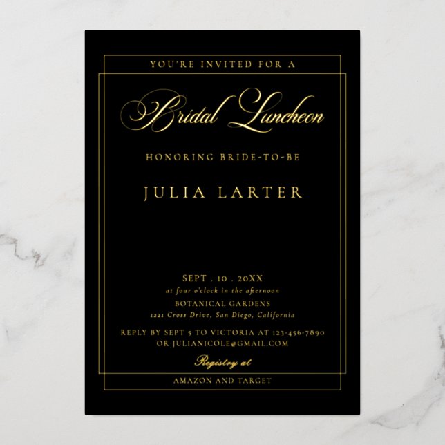 Classic Ivory Black Calligraphy Bridal Luncheon (Front)