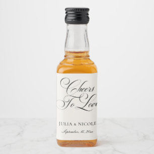 Classic Ivory Black Calligraphy Cheers Wedding Liquor Bottle Label