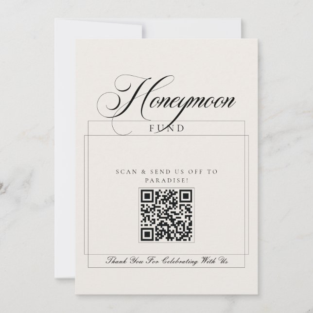Classic Ivory Black Calligraphy Honeymoon Fund Invitation (Front)