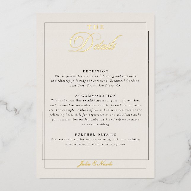 Classic Ivory Black Calligraphy Wedding Details (Front)