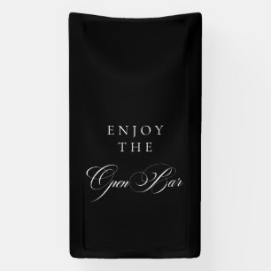 Classic Ivory Black Calligraphy Wedding Open Bar Banner