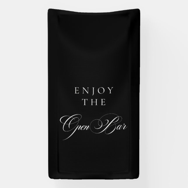 Classic Ivory Black Calligraphy Wedding Open Bar Banner (Vertical)