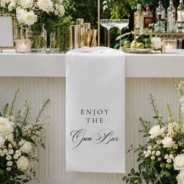 Classic Ivory Black Calligraphy Wedding Open Bar Banner (Creator Uploaded)