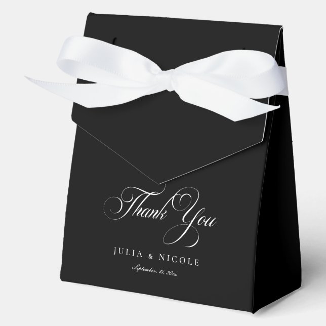 Classic Ivory Black Calligraphy Wedding Thank You Favour Box (Front)