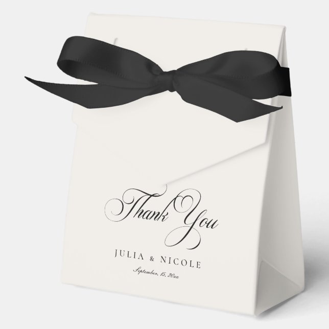 Classic Ivory Black Calligraphy Wedding Thank You Favour Box (Front)