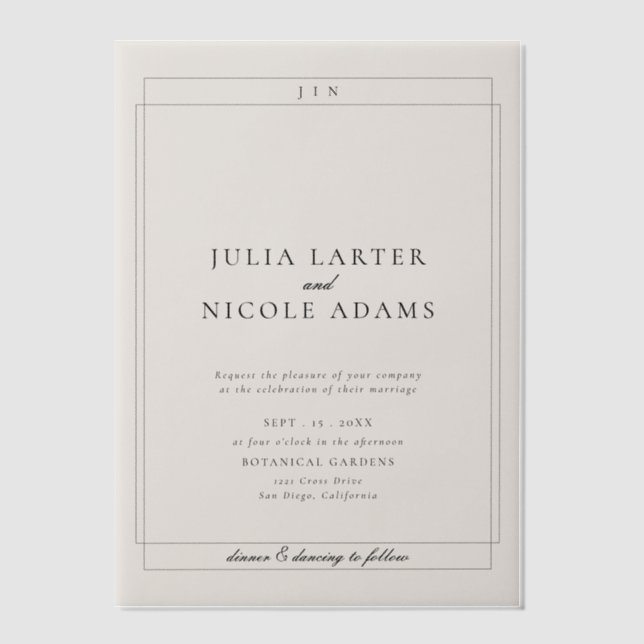 Classic Ivory Black Calligraphy Wedding Vellum Invitations (Front)