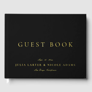 Classic Ivory Black Gold Calligraphy Wedding Guest Book