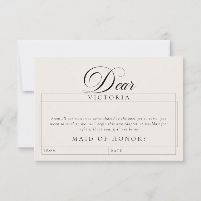 Classic Ivory Black Personalised Bridesmaid Cards (Front)