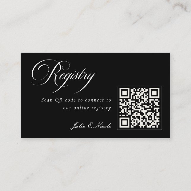 Classic Ivory Black QR Code Wedding Registry Enclosure Card (Front)