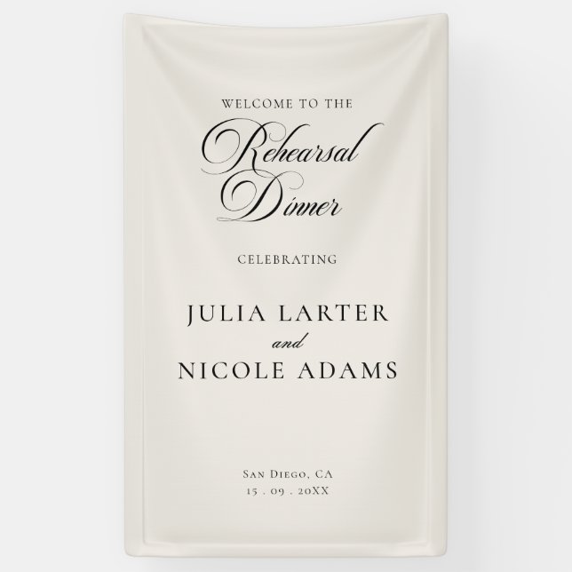 Classic Ivory Black Rehearsal Dinner Banner Sign (Vertical)
