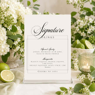 Classic Ivory Black Signature Drinks Sign Invitation