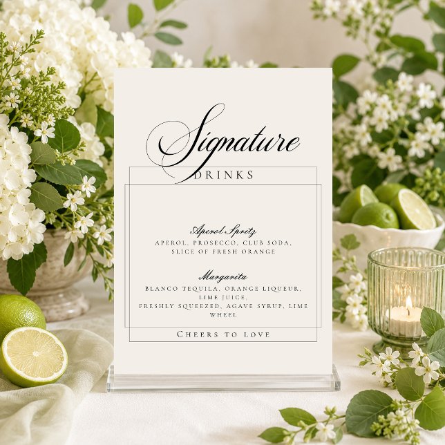 Classic Ivory Black Signature Drinks Sign Invitation (Creator Uploaded)