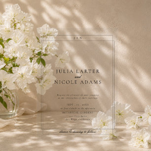 Classic Ivory Black Simple Minimalist Wedding Acrylic Invitations