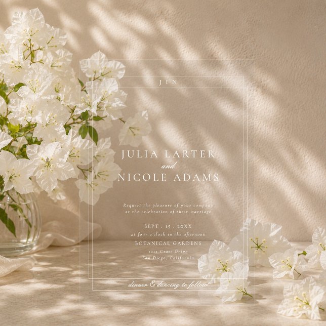 Classic Ivory Black Simple Minimalist Wedding Acrylic Invitations (Creator Uploaded)