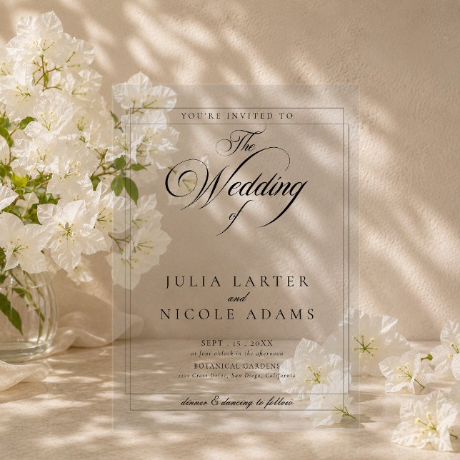 Classic Ivory Black Simple Minimalist Wedding Acrylic Invitations (Creator Uploaded)