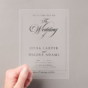 Classic Ivory Black Simple Minimalist Wedding Acrylic Invitations
