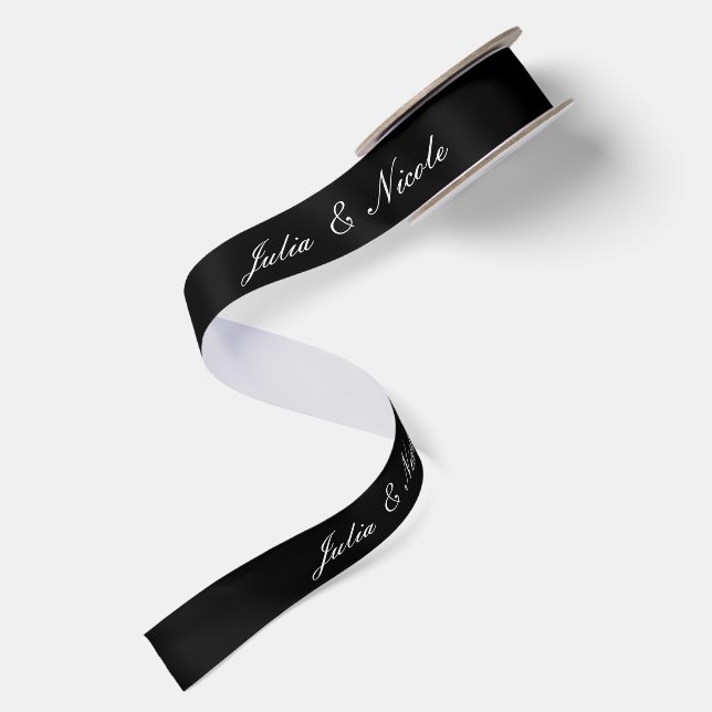 Classic Ivory Black Wedding Custom Name Satin Ribbon (Front+Back)