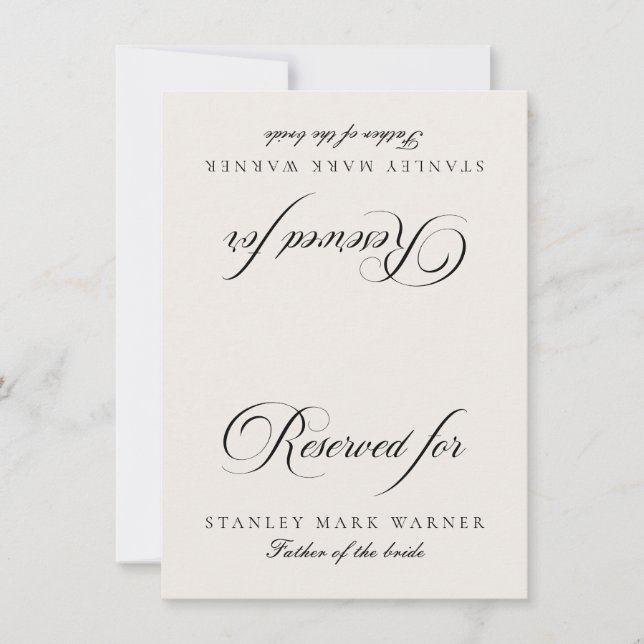 Classic Ivory Black Wedding Reserved Table Card (Front)