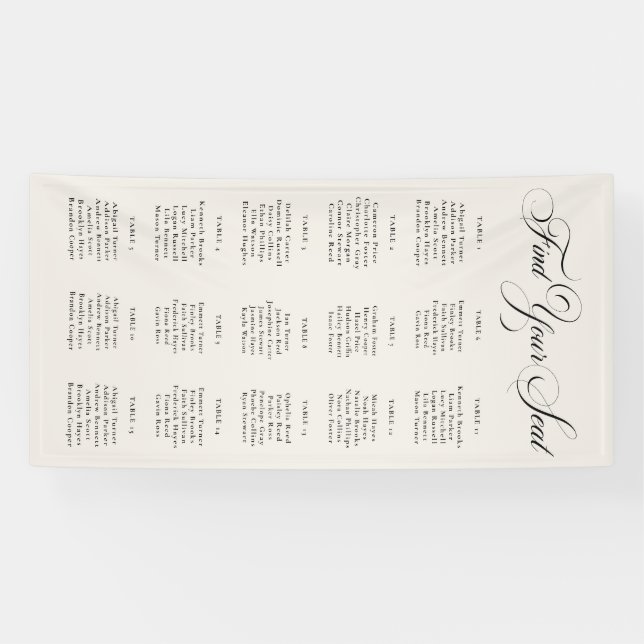 Classic Ivory Black Wedding Seating Chart Sign (Horizontal)