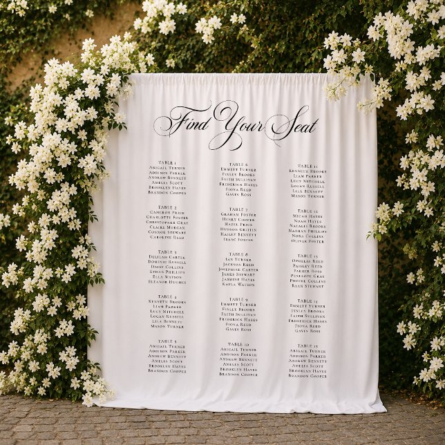 Classic Ivory Black Wedding Seating Chart Sign Tapestry (Creator Uploaded)