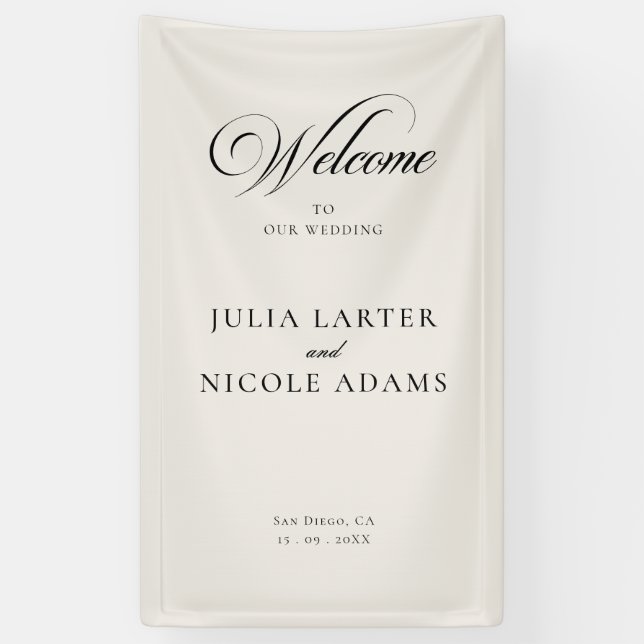 Classic Ivory Black Welcome Wedding Banner Sign (Vertical)