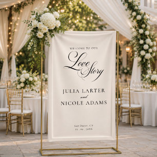 Classic Ivory Black Welcome Wedding Banner Sign