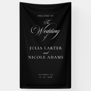 Classic Ivory Black Welcome Wedding Banner Sign