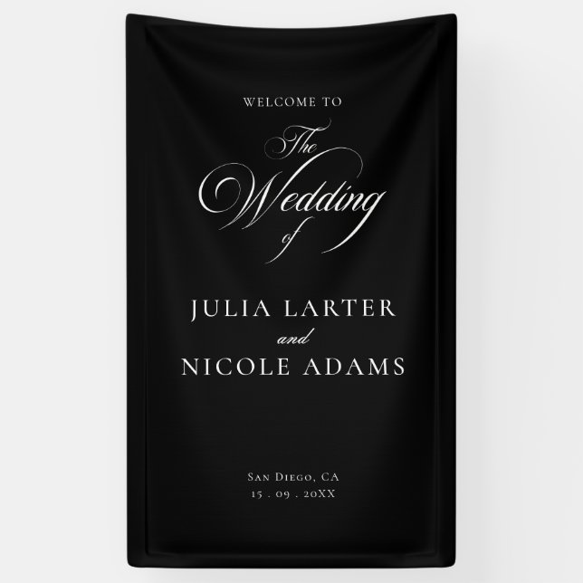 Classic Ivory Black Welcome Wedding Banner Sign (Vertical)