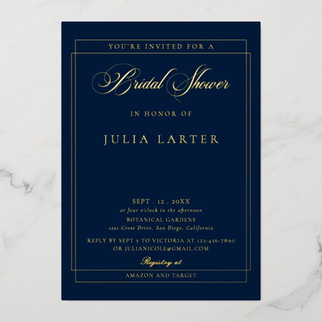 Classic Ivory Blue Calligraphy Bridal Shower (Front)
