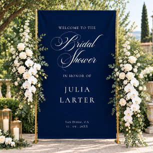 Classic Ivory Blue Calligraphy Bridal Shower Banner