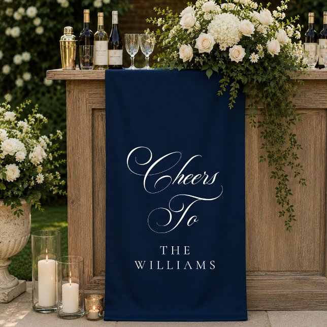 Classic Ivory Blue Calligraphy Cheers To Banner (Creator Uploaded)