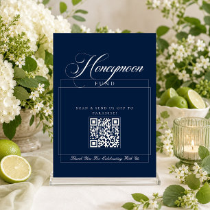 Classic Ivory Blue Calligraphy Honeymoon Fund Invitation