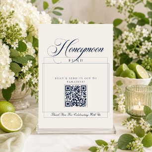 Classic Ivory Blue Calligraphy Honeymoon Fund Invitation