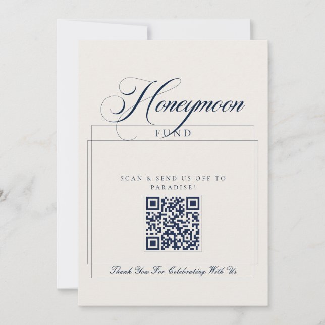 Classic Ivory Blue Calligraphy Honeymoon Fund Invitation (Front)