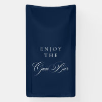 Classic Ivory Blue Calligraphy Wedding Open Bar