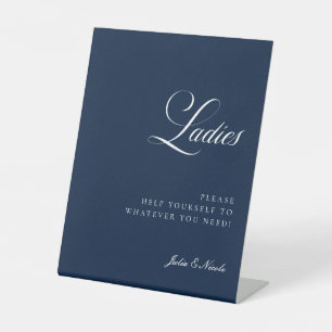Classic Ivory Blue Ladies Bathroom Basket Sign