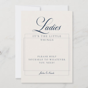 Classic Ivory Blue Ladies Bathroom Basket Sign Invitation