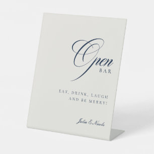 Classic Ivory Blue Open Bar Drinks Wedding Sign