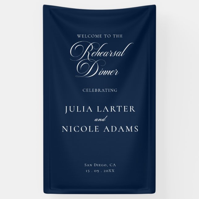 Classic Ivory Blue Rehearsal Dinner Banner Sign (Vertical)