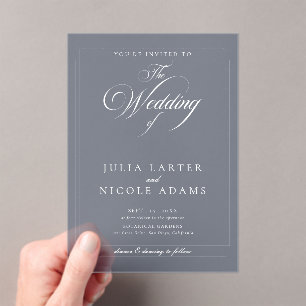 Classic Ivory Blue Simple Minimalist Wedding Acrylic Invitations
