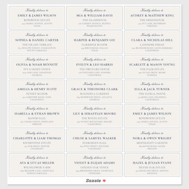 Classic Ivory Blue Wedding Guest Address Labels (Sheet)