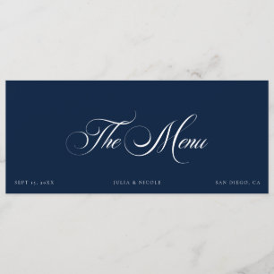 Classic Ivory Blue Wedding Guest Menu Cards