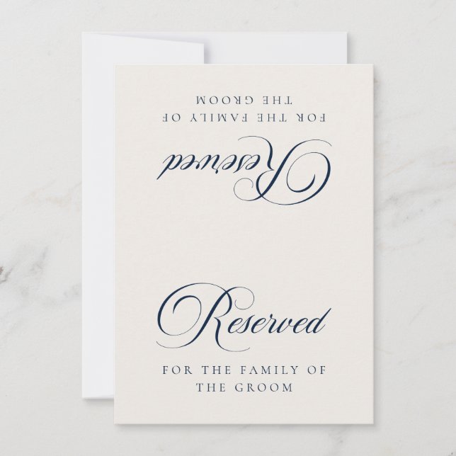 Classic Ivory Blue Wedding Reserved Table Card (Front)
