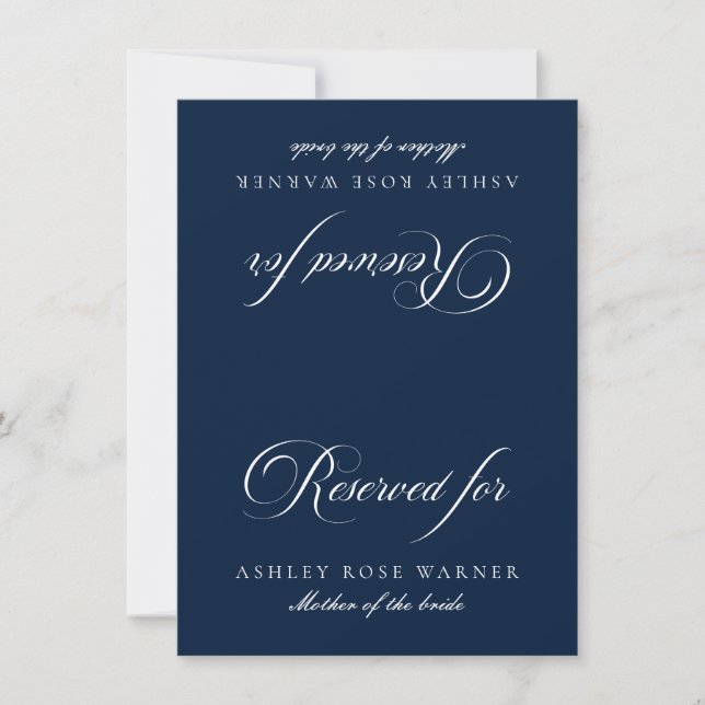 Classic Ivory Blue Wedding Reserved Table Card (Front)
