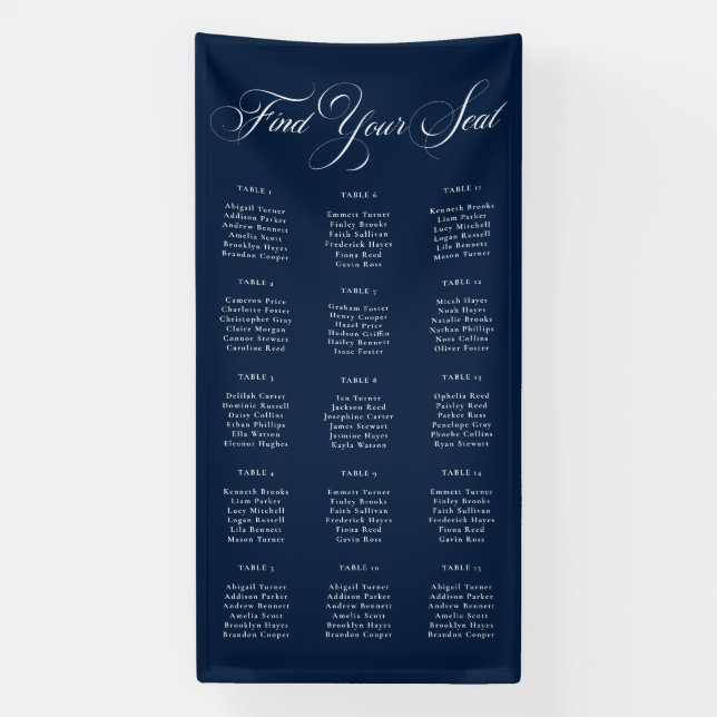 Classic Ivory Blue Wedding Seating Chart Sign (Vertical)