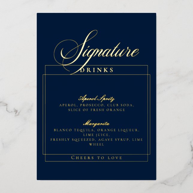 Classic Ivory Blue Wedding Signature Drinks Sign (Front)