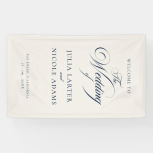 Classic Ivory Blue Welcome Wedding Banner Sign